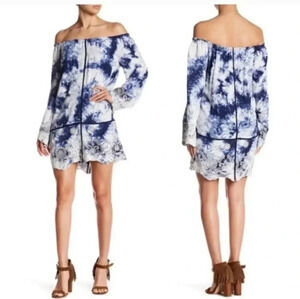 Romeo & Juliet Couture Tie Dye Embroidered Boho Off The Shoulder Tunic Dress(M)
